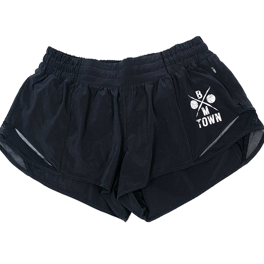 lululemon Hotty Hot Shorts Womens 8 Black Low Rise 2.5" Boomtown Logo